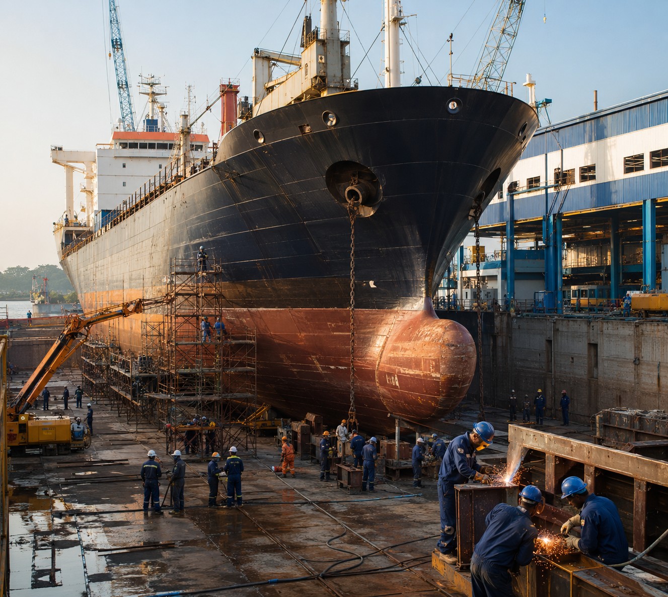 Navire en réparation dans le chantier naval